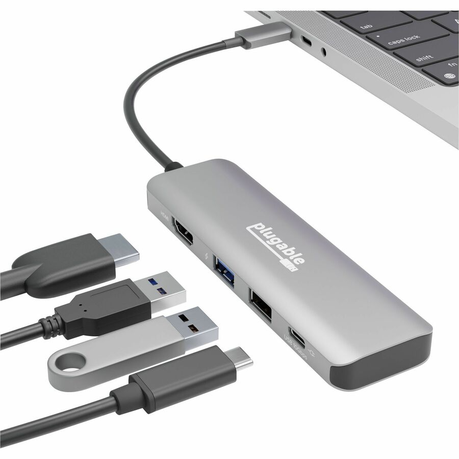 Plugable USB C Hub Multiport Adapter 4 in 1 100W Pass Through Charging USB C to HDMI 4K 60Hz