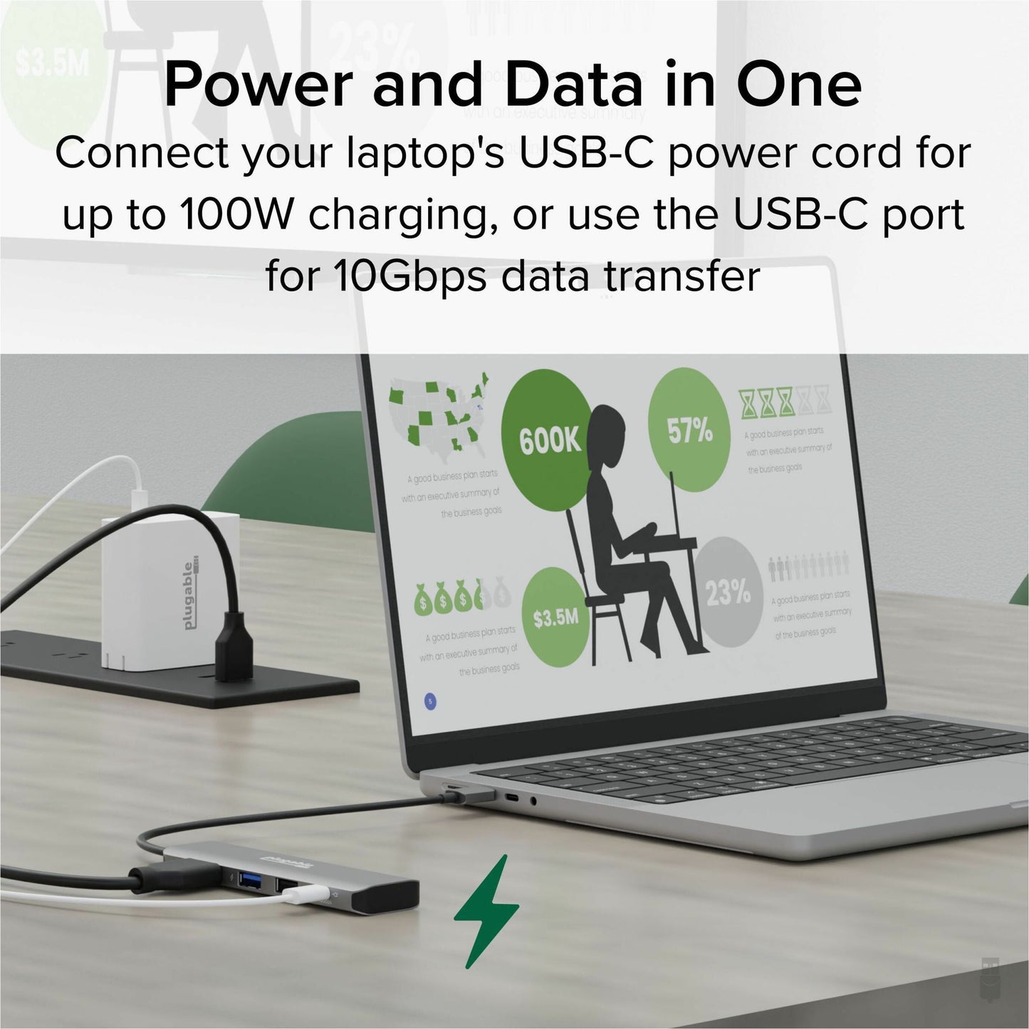 Plugable USB C Hub Multiport Adapter 4 in 1 100W Pass Through Charging USB C to HDMI 4K 60Hz