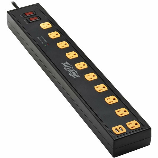 Tripp Lite Protect It! 10-Outlet Surge Protector with Swivel Light Bars - 5-15R Outlets 2 USB Ports 6 ft. (1.8 m) Cord 1350 Joules Black