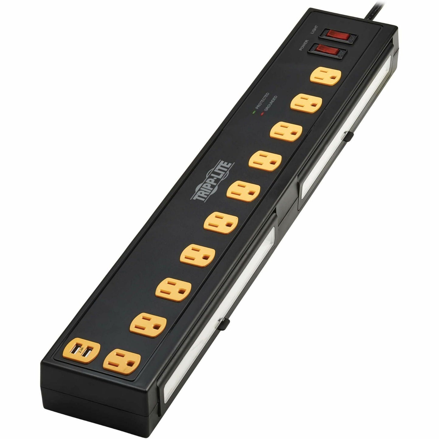 Tripp Lite Protect It! 10-Outlet Surge Protector with Swivel Light Bars - 5-15R Outlets 2 USB Ports 6 ft. (1.8 m) Cord 1350 Joules Black