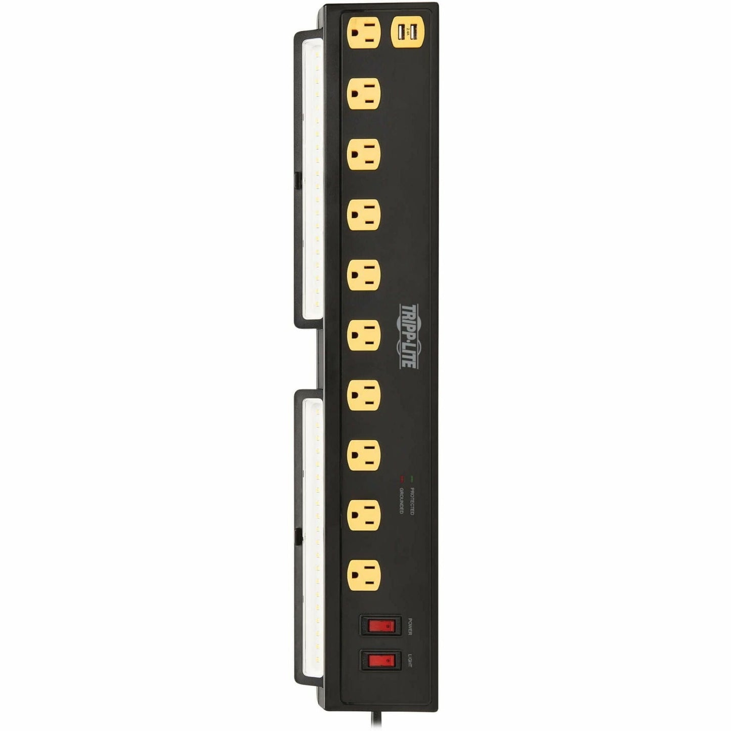 Tripp Lite Protect It! 10-Outlet Surge Protector with Swivel Light Bars - 5-15R Outlets 2 USB Ports 6 ft. (1.8 m) Cord 1350 Joules Black