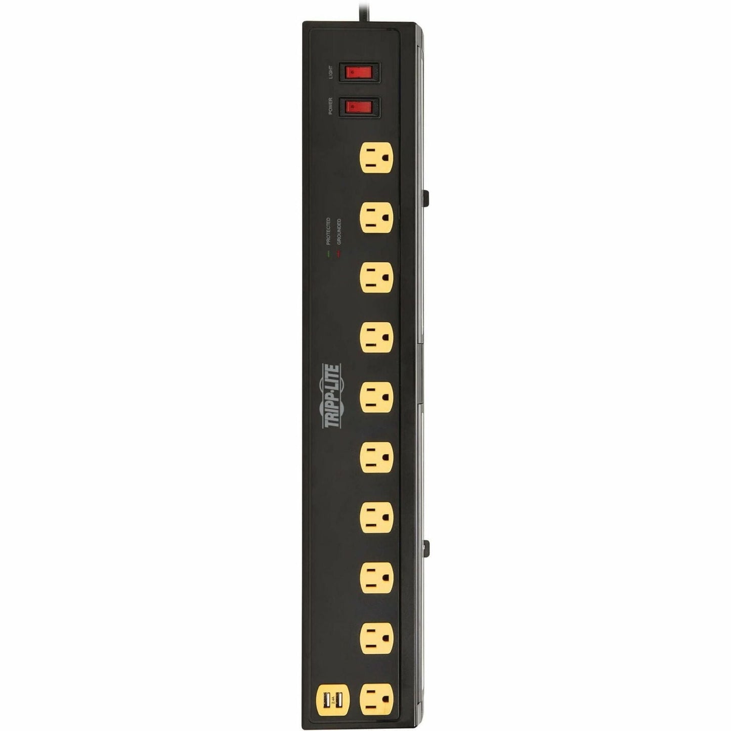 Tripp Lite Protect It! 10-Outlet Surge Protector with Swivel Light Bars - 5-15R Outlets 2 USB Ports 6 ft. (1.8 m) Cord 1350 Joules Black