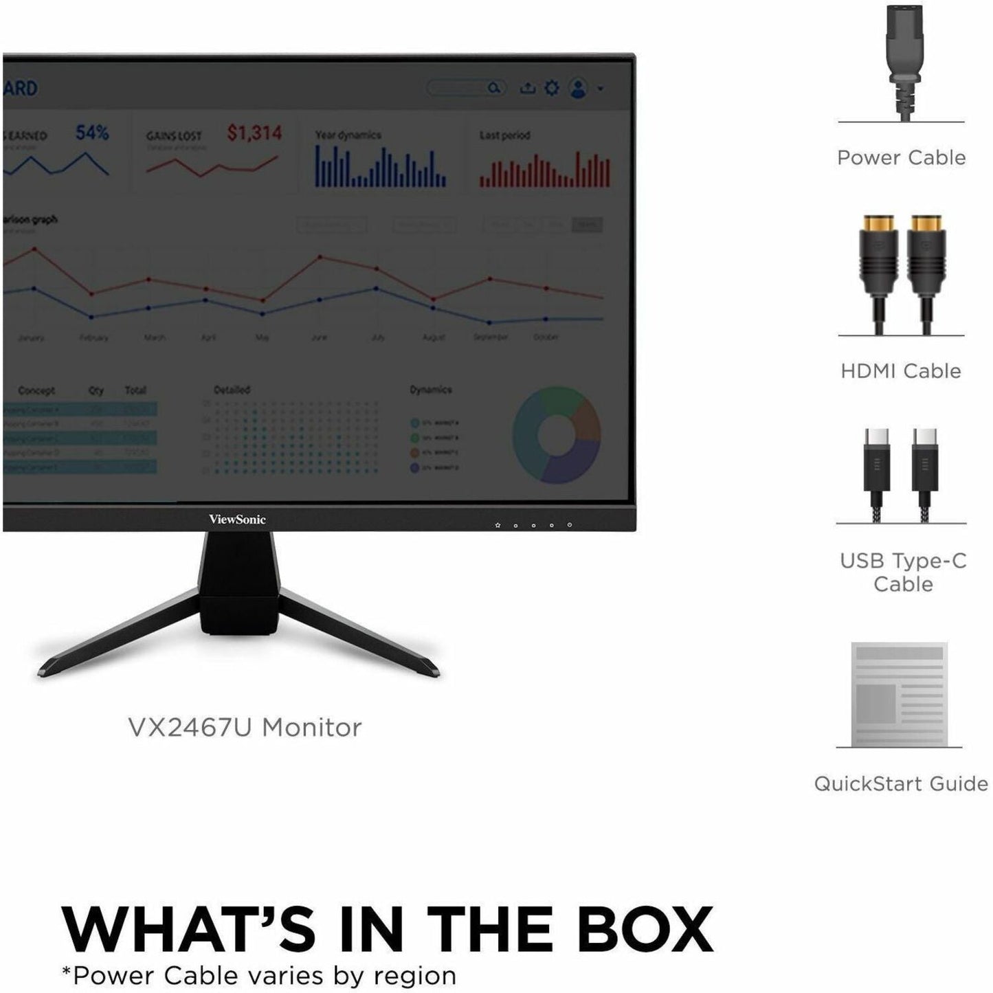 ViewSonic VX2467U 24 Inch 1080p Gaming Monitor with 65W USB C Ultra-Thin Bezels HDMI and VGA input