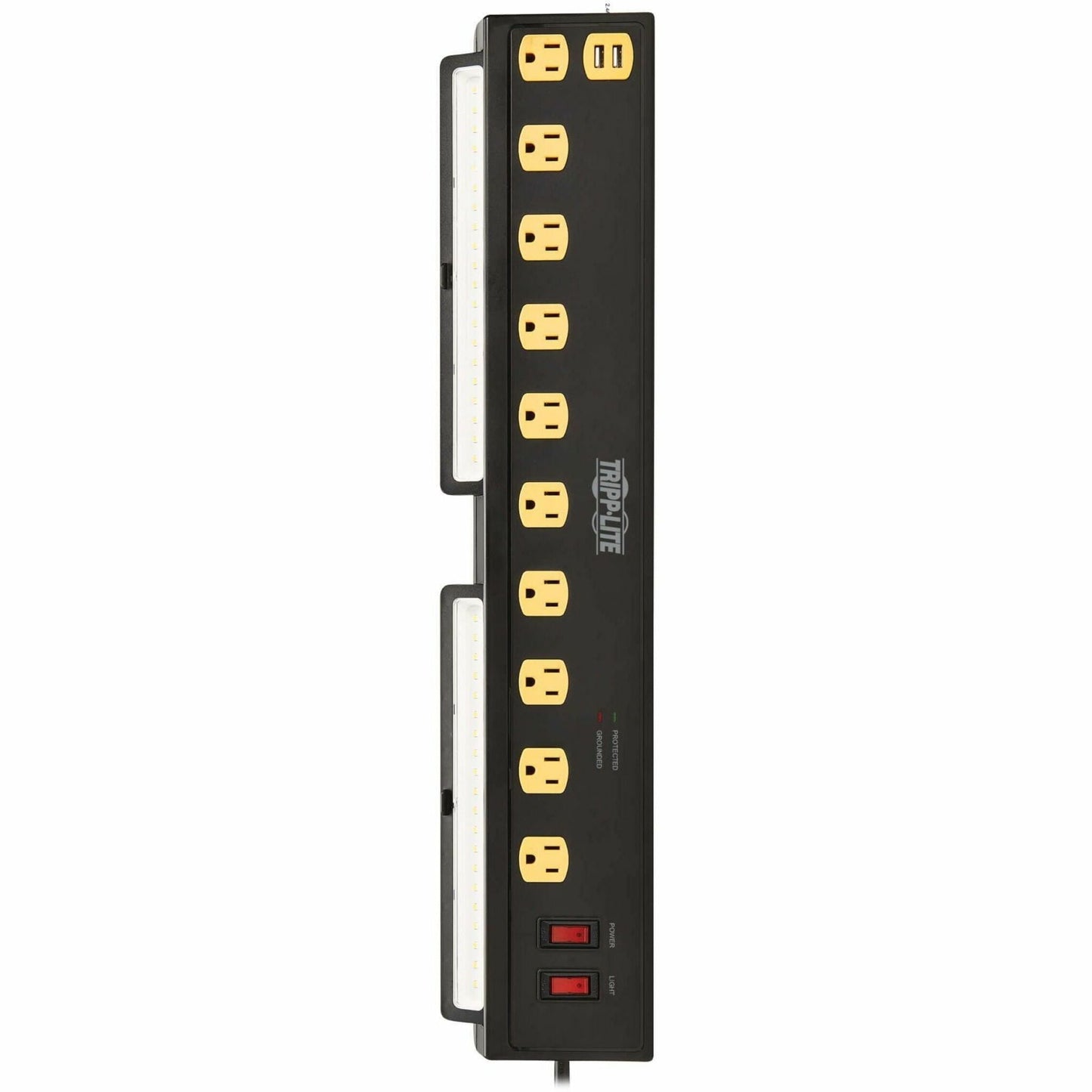 Tripp Lite Protect It! 10-Outlet Surge Protector with Swivel Light Bars - 5-15R Outlets 2 USB Ports 10 ft. (3 m) Cord 4500 Joules Black