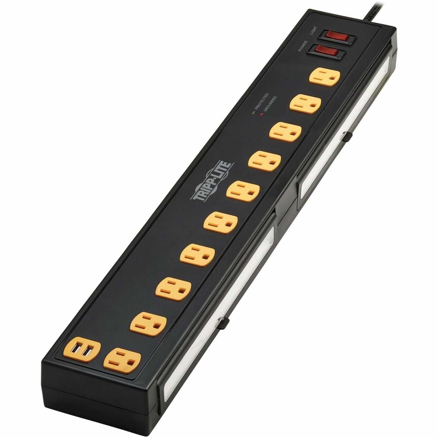 Tripp Lite Protect It! 10-Outlet Surge Protector with Swivel Light Bars - 5-15R Outlets 2 USB Ports 10 ft. (3 m) Cord 4500 Joules Black