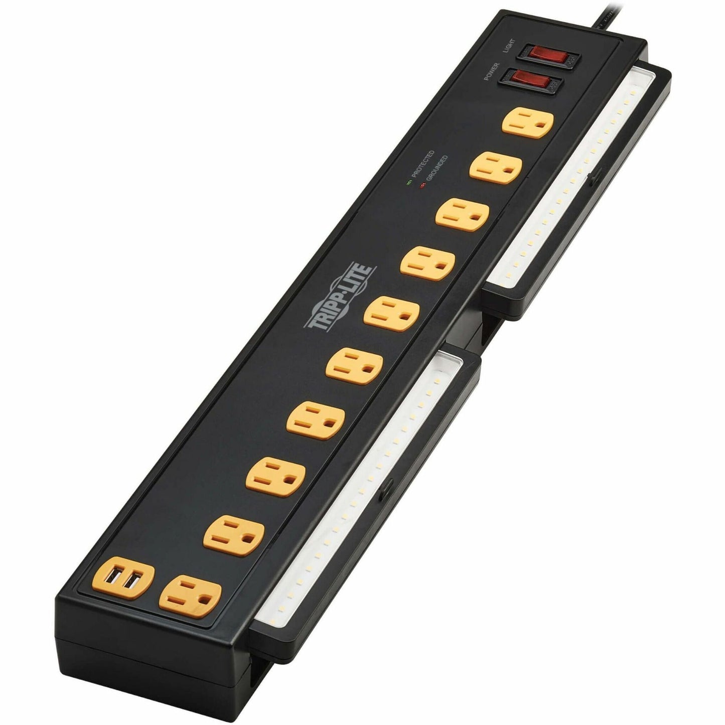 Tripp Lite Protect It! 10-Outlet Surge Protector with Swivel Light Bars - 5-15R Outlets 2 USB Ports 10 ft. (3 m) Cord 4500 Joules Black