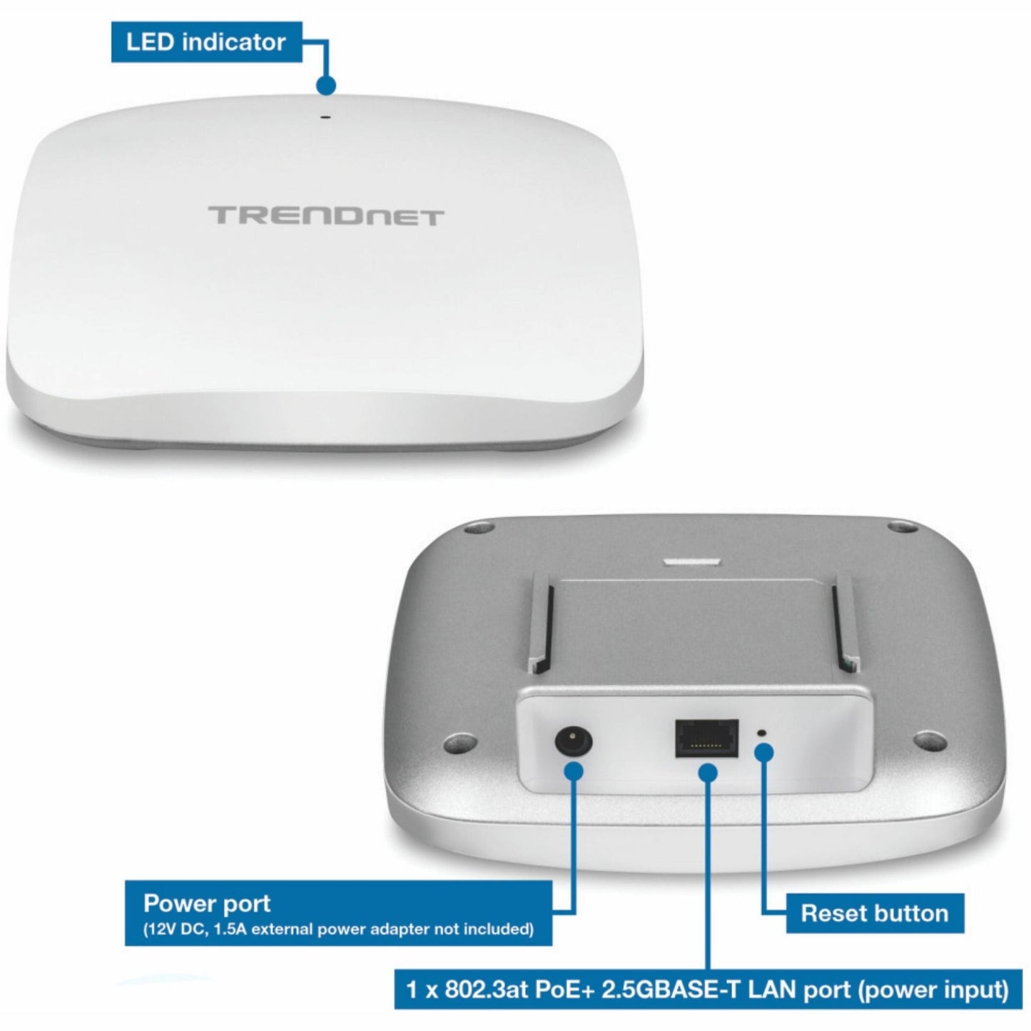 TRENDnet AX3000 Dual Band WiFi 6 PoE+ Access Point TEW-923DAP 1 x 2.5GBASE-T PoE+ LAN Port OFDMA and MU-MIMO Technology 2402Mbps (5Ghz) 573Mbps (2.4Ghz) WPA3 Ecryption White