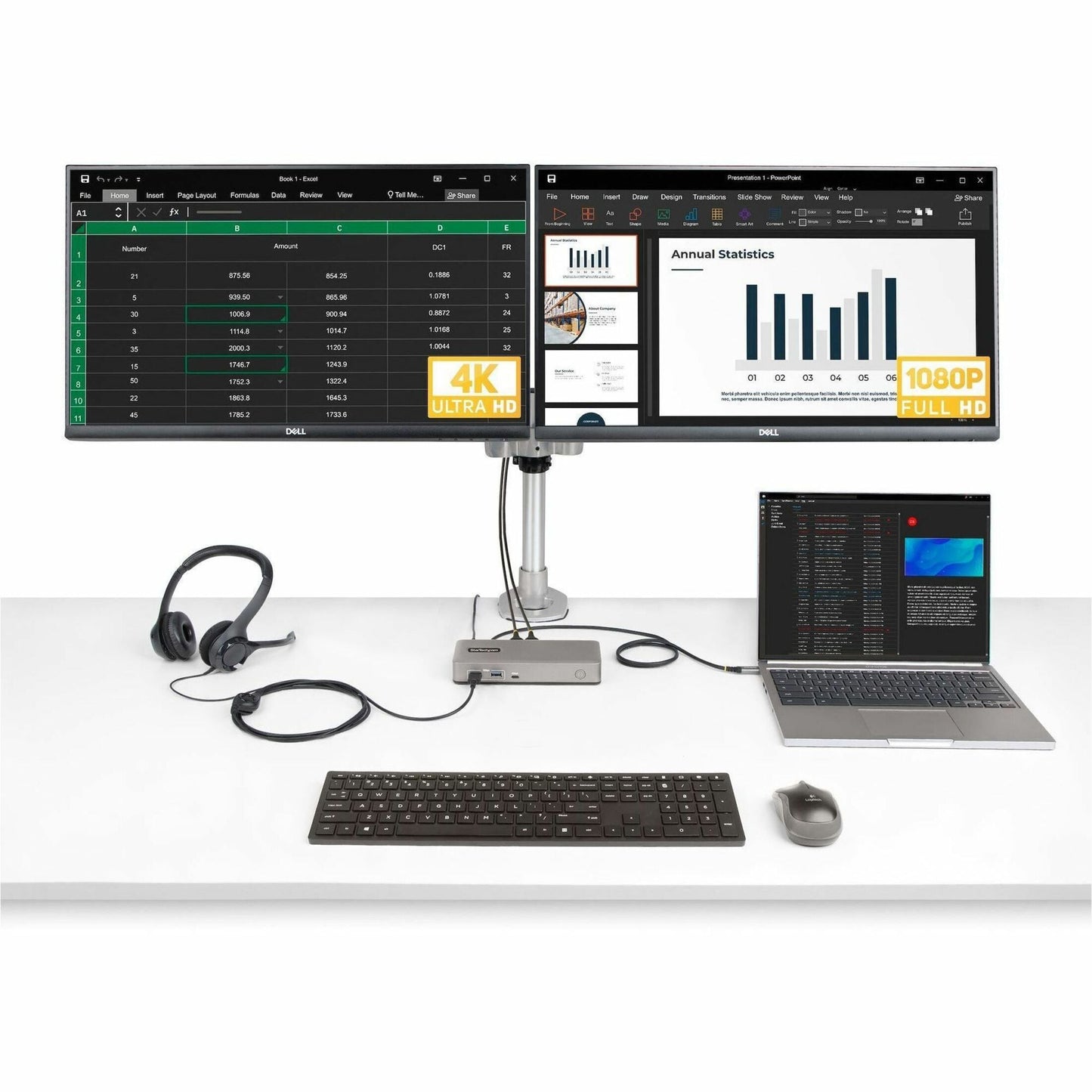 StarTech.com Dual-Monitor USB-C Docking Station DisplayPort & HDMI/VGA Multi Monitor Dock up to 4K 60Hz USB-C Dock 7x USB Hub 85W PD