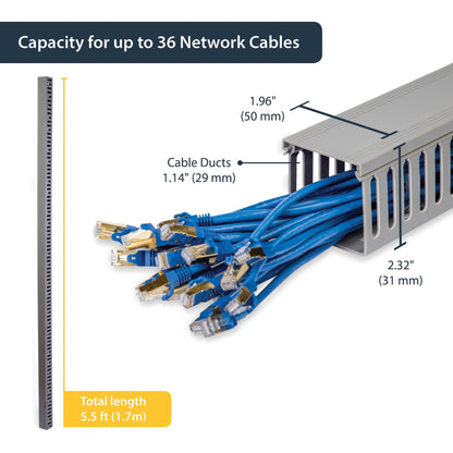 StarTech.com 2x2in Open Slot Wiring Cable Raceway Duct Server Rack Cable Management PVC Cable Cover Cord Hider / Organizer TAA