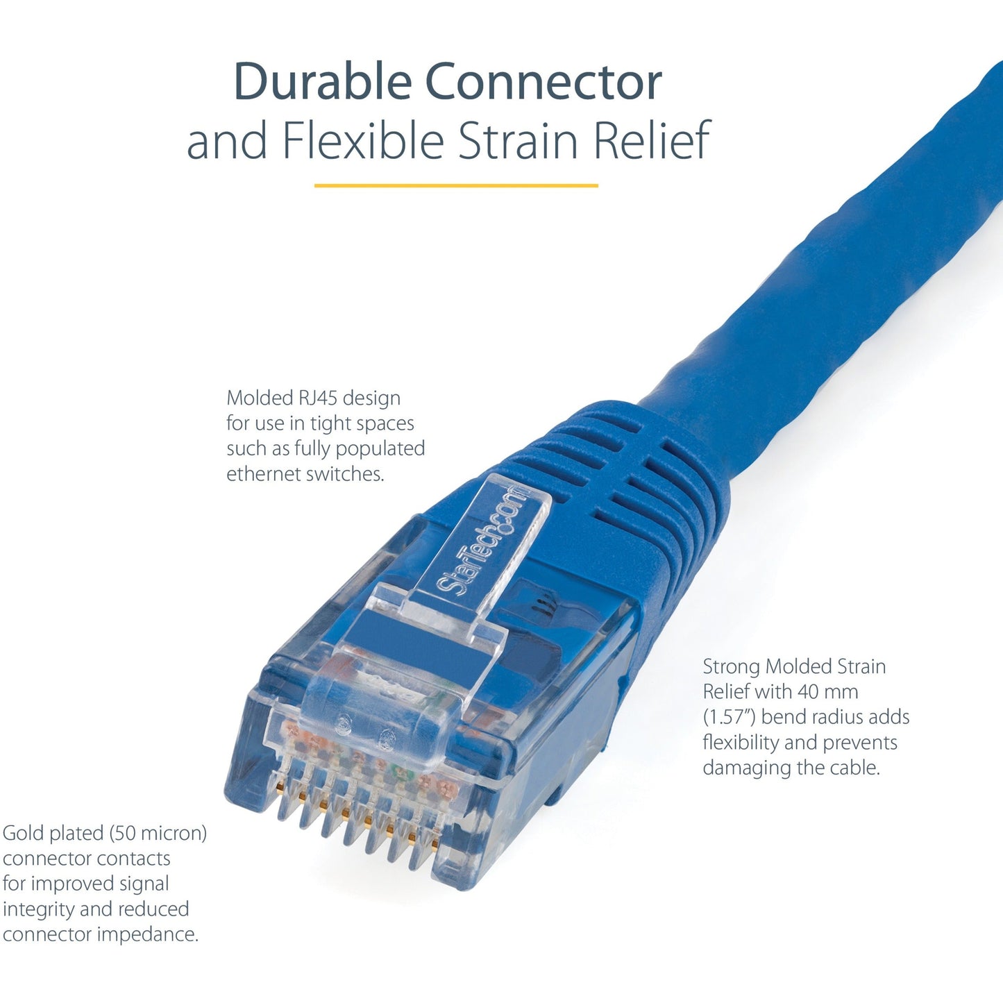StarTech.com 3ft CAT6 Ethernet Cable - Blue Molded Gigabit - 100W PoE UTP 650MHz - Category 6 Patch Cord UL Certified Wiring/TIA
