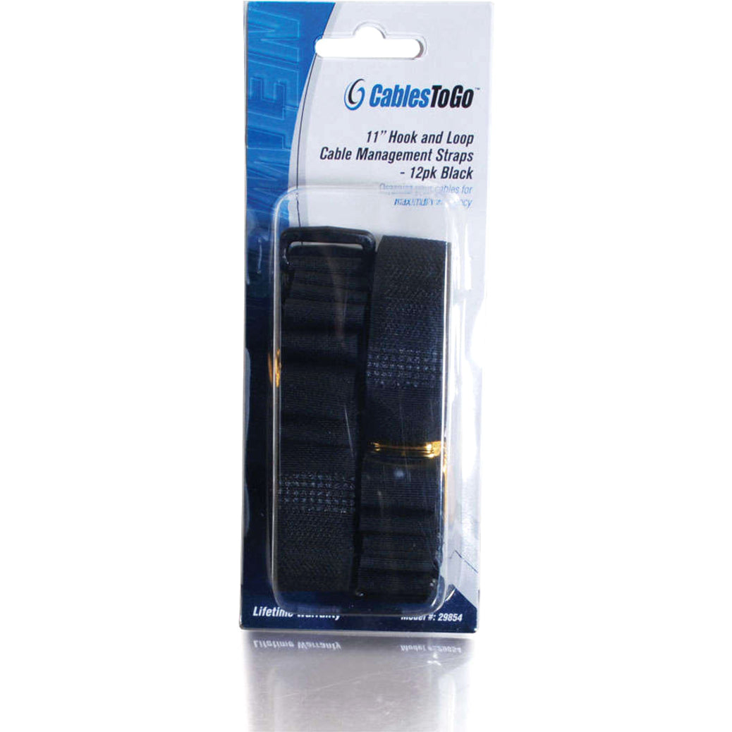 C2G 11in Hook-and-Loop Cable Management Straps - Black - 12pk