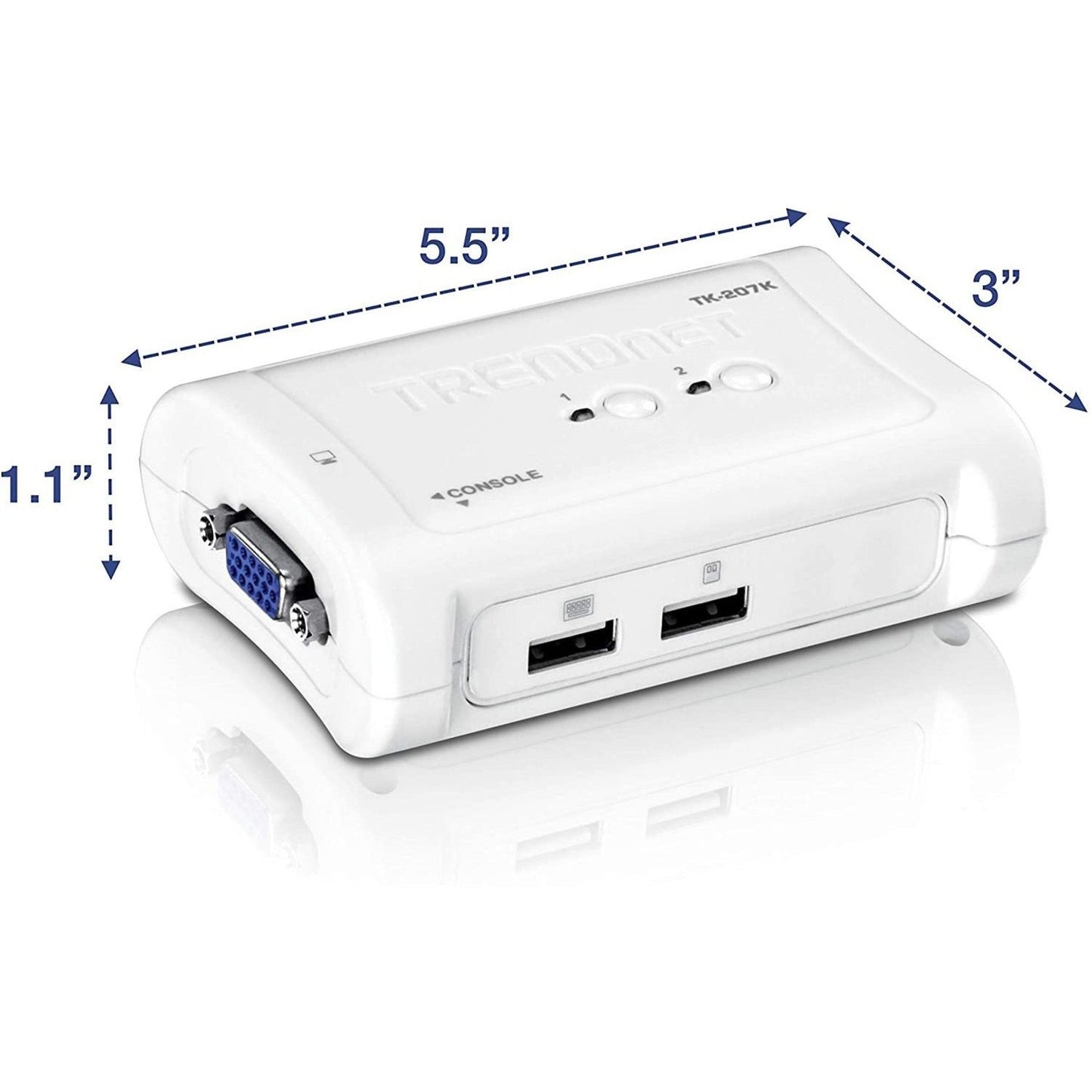 TRENDnet 2-Port USB KVM Switch And Cable Kit 2048 x 1536 Resolution Device Monitoring Auto-Scan Audible Feedback USB 1.1 Compliant With Windows And Linux Hot-Pluggable White TK-207K