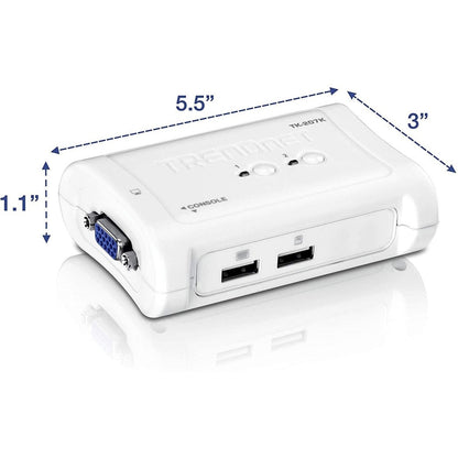 TRENDnet 2-Port USB KVM Switch And Cable Kit 2048 x 1536 Resolution Device Monitoring Auto-Scan Audible Feedback USB 1.1 Compliant With Windows And Linux Hot-Pluggable White TK-207K