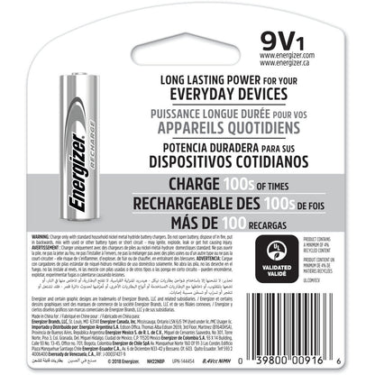 Energizer Recharge Universal Rechargeable 9V Batteries 1 Pack