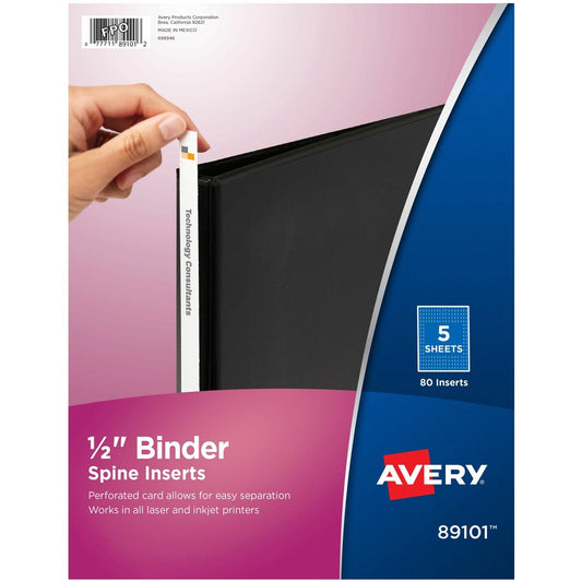 Avery(R) Binder Spine Inserts 1/2 Inch Binders 80 Inserts (89101)