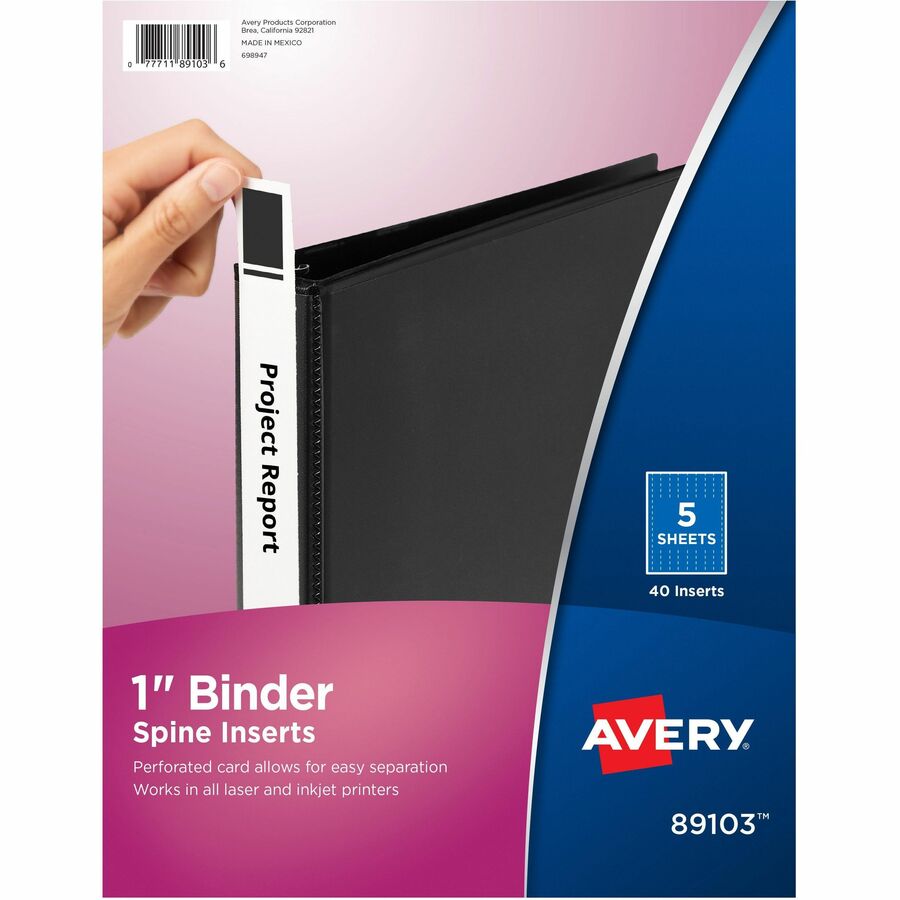 Avery(R) Binder Spine Inserts 1 Inch Binders 40 Inserts (89103)