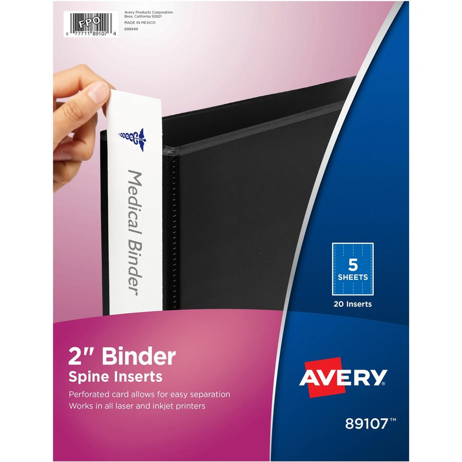 Avery(R) Binder Spine Inserts 2 Inch Binders 20 Inserts (89107)