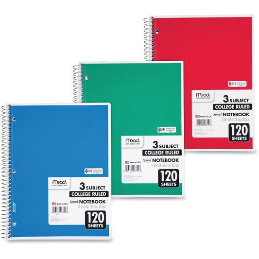 Mead 3-Subject Wire-bound Notebook - Letter-size